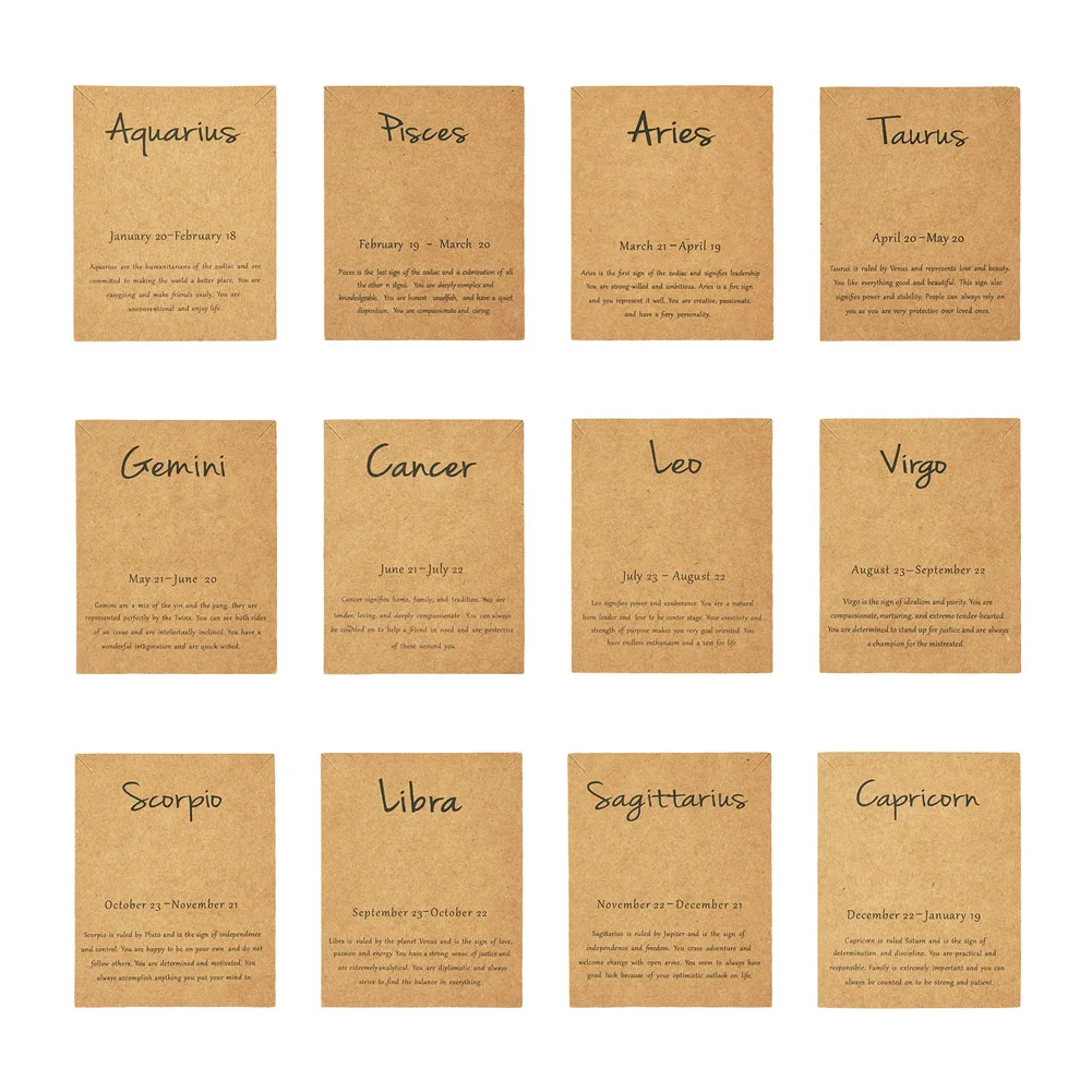 12 Constellation Theme Cardboard Jewelry Display Cards Rectangle Paper Jewelry Constellation Necklace Display Card 90x70x0.6mm