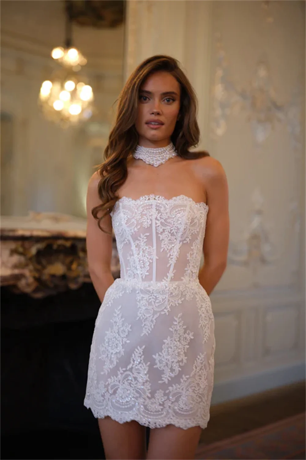Unique Spaghetti Straps 3D Flower Lace Applique Wedding Dress Short/Sheath Custom Made Bridal Gown Vestido De Noival