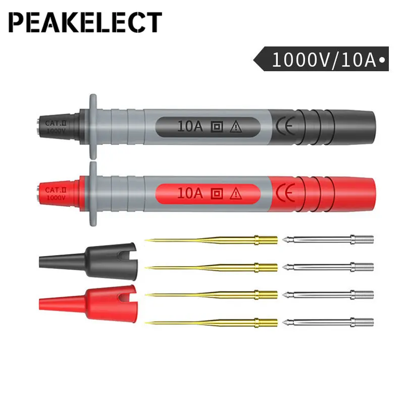 Peakelect P8003 2PCS Multimeter Test Probe Pens + Replaceable Gilded 1mm/2mm Needle Pins Multi-purpose Test Pen kit Good Feel multi purpose test pen test clip capacitance table pen patch test clip ic capacitance inductance table pen