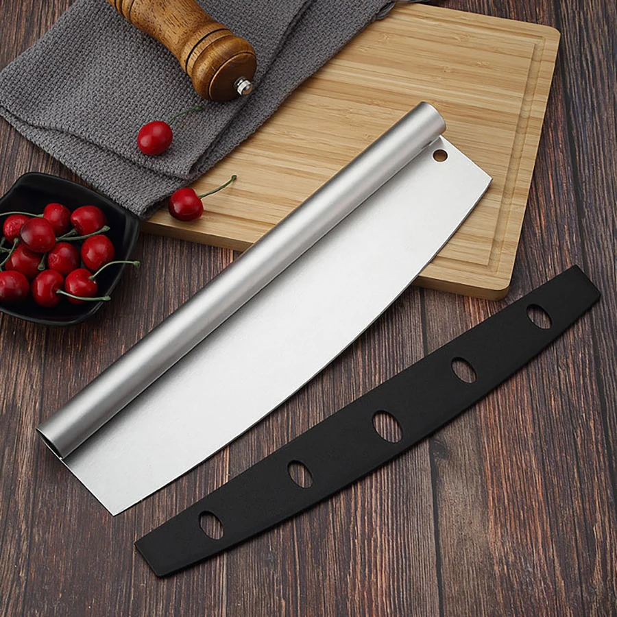 1PC stainless steel pizza shaker With knife sheath Multi-function pizza cutter Nougat cake curved dough hob spatula pizza cutter