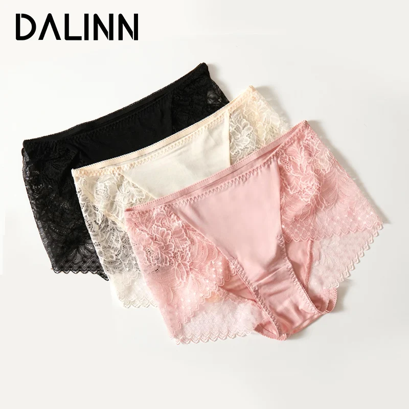 3PCS/Set Women's Panties, 100%Real Silk and lace Underwear, Mid Rise, Comfortable Female Cozy Basic  Briefs, 2024