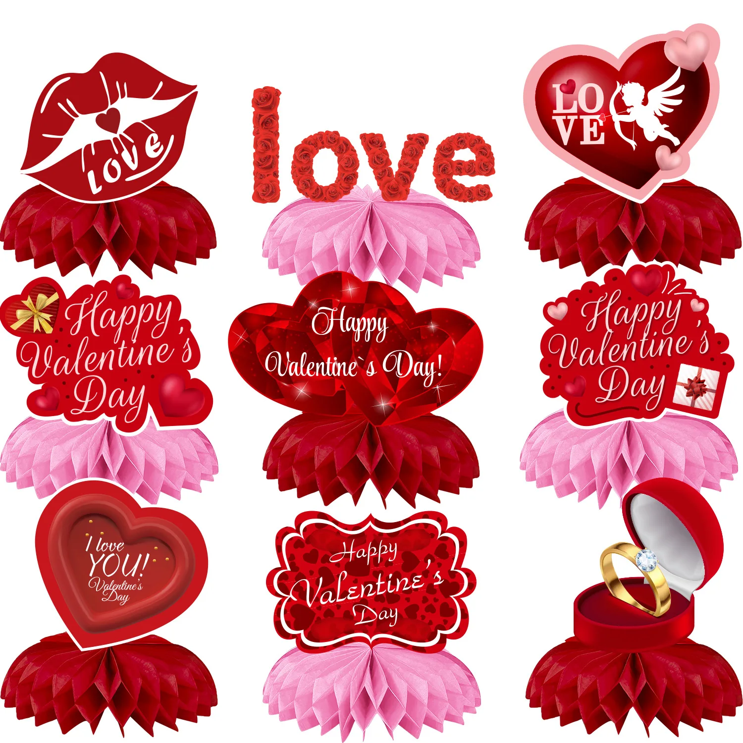 

Red Valentine Theme Table Honeycomb Ornaments Cheer 14 February Cupid Love Confession Party DIY Happy Valentine Day Decor