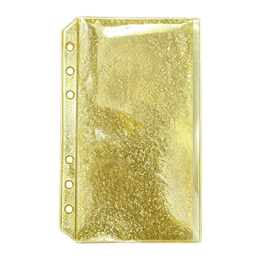 Flat Design PVC Binder Pockets 6-Hole A6 Document Folders Clear Colorful Glitter Document Filing Bag Journal Planner