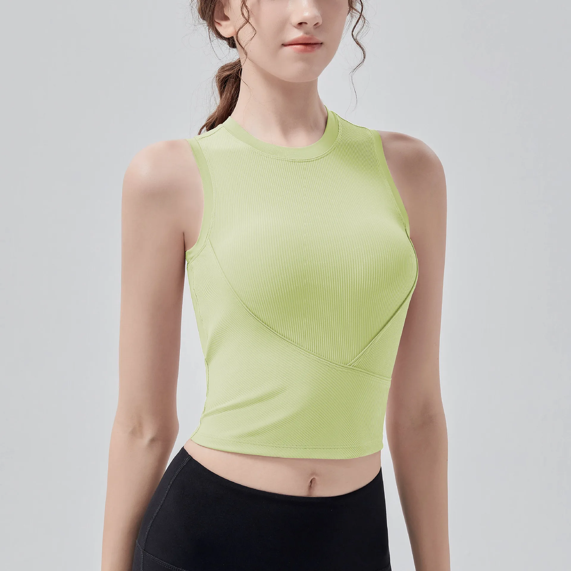 Ribbed Sports Tank Top Women Summer Sleeveless With Chest Pad Running Fitness Stretchy Tight Outer Wear Yoga Underwear Gym