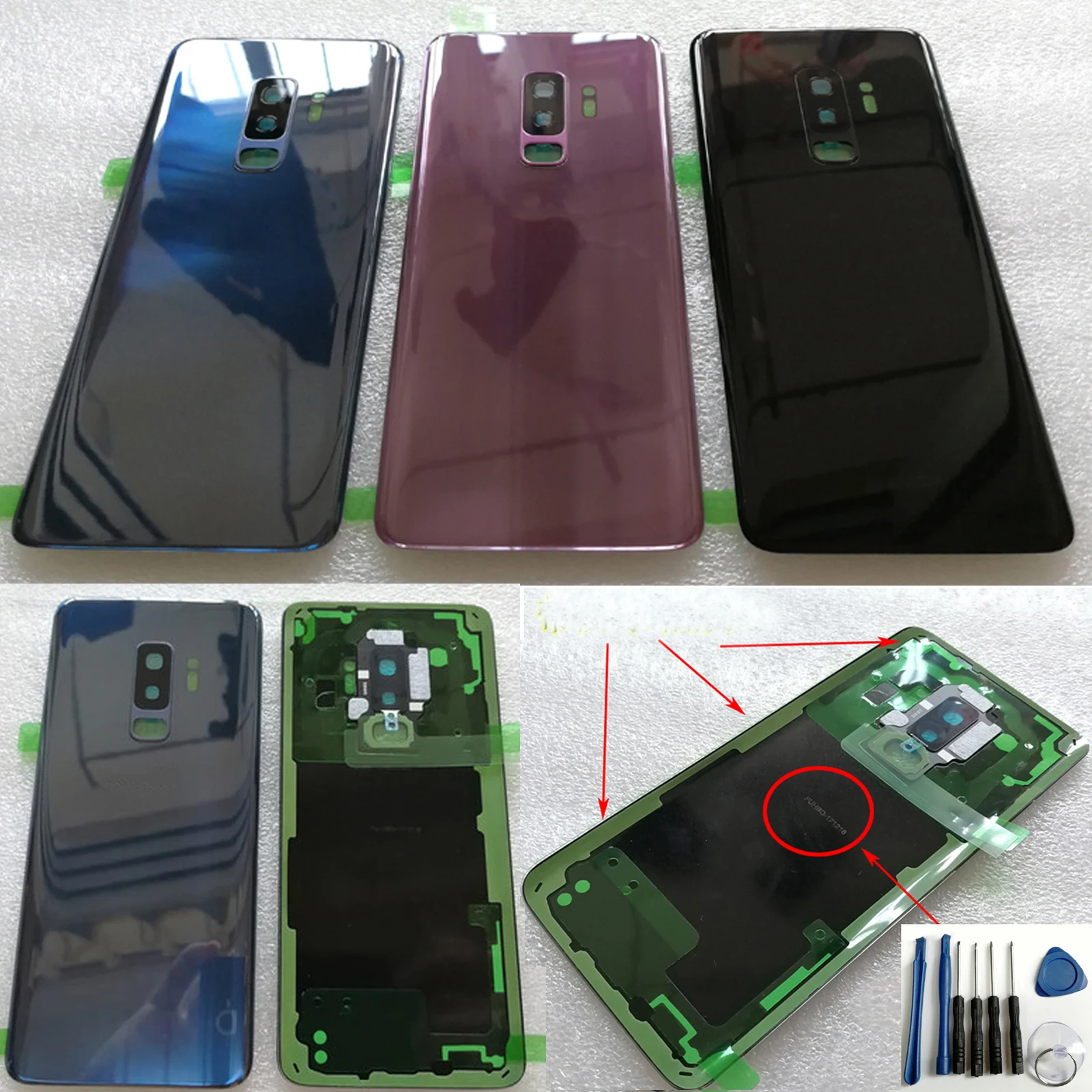 삼성 갤럭시 S9+/ S9 플러스 G965F G965U G965W용 유리 후면 배터리 커버 +렌즈 캡