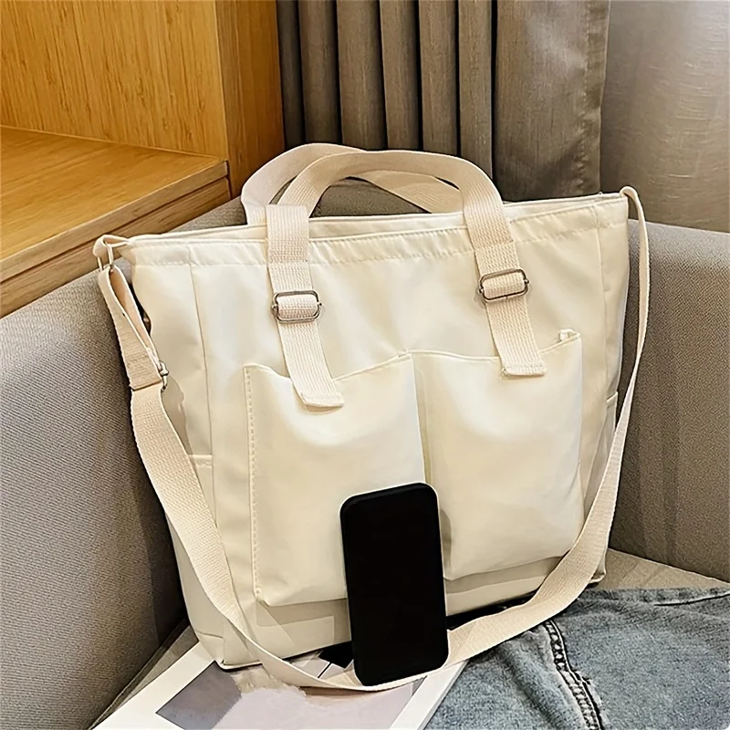 Front Pockets Nylon Handbag, Women's Large Capacity Shoulder Bag, Zipper Crossbody Bag