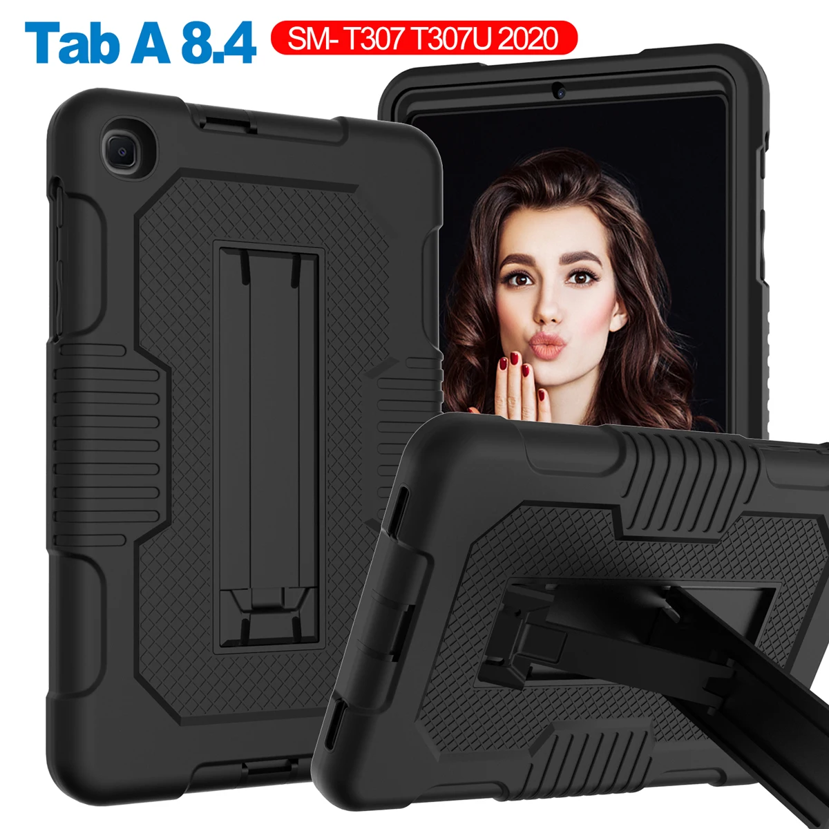 

Case For Samsung Galaxy Tab A 8.4 2020 T307 T307U Hybrid Armored Silicon Shockproof Rugged Drop Protective Cover With Kickstand