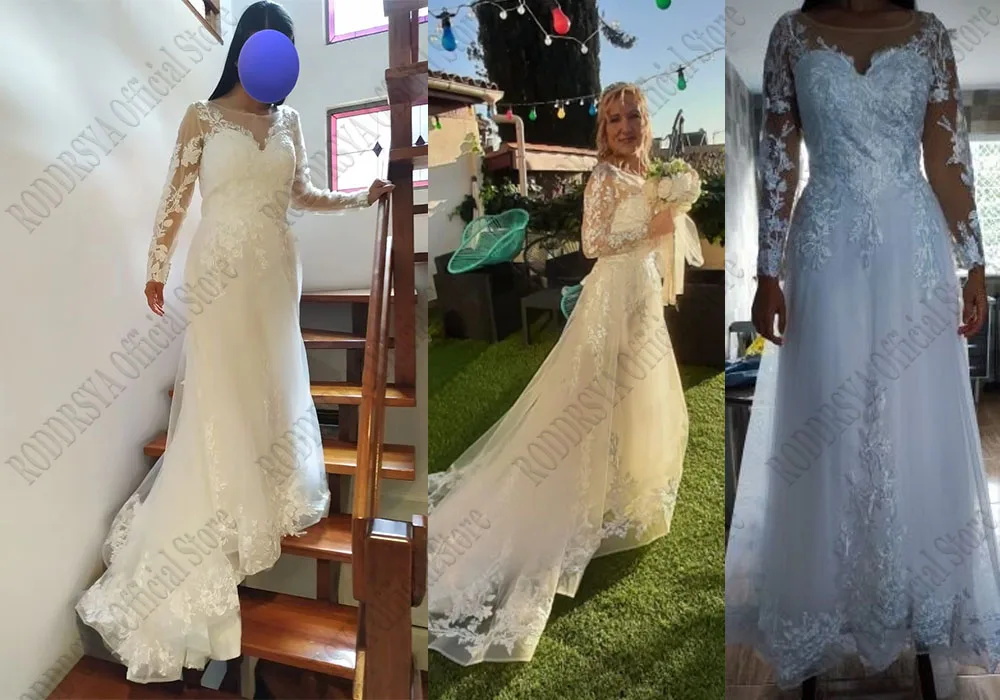 Roddrsya elegante O-Ausschnitt Brautkleid schnüren A-Linie Applikation Tüll lange Ärmel Strand Braut Kleider Vestidos de Novia angepasstRODDRSYA Elegante O-Ausschnitt Brautkleid Lace Up A-Linie Applikation Tüll Lange Ä – Detail 11