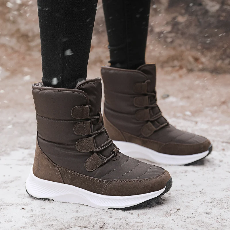 

Hot Sale Brown Platform Women's Winter Boots Big Size Warm Plushed Outdoor Waterproof Womens Boots for Trekking Walking Bottines