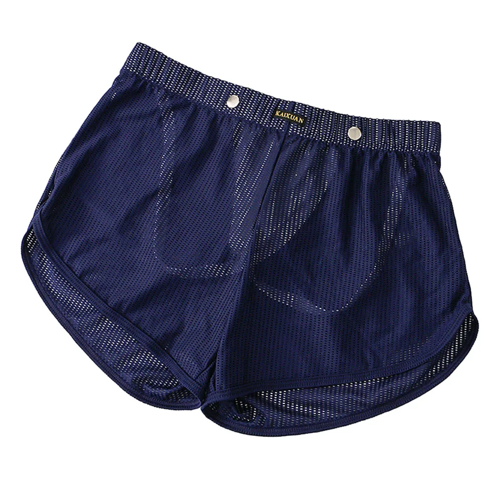 KAMUON Pantalones Cortos De Dormir Para Hombre, Sexy, Transpirable, Con Bolsa Incorporada, Ropa Interior, Negro Gris