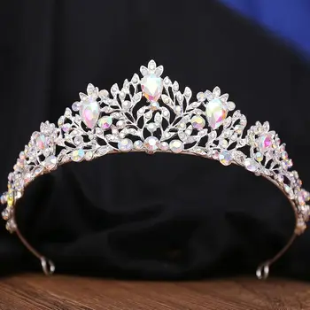DIEZI Korean Luxury AB Silver Crystal Tiara Crown For Women Girls Wedding Birthday Party Elegant Bridal Queen Hair Accessories