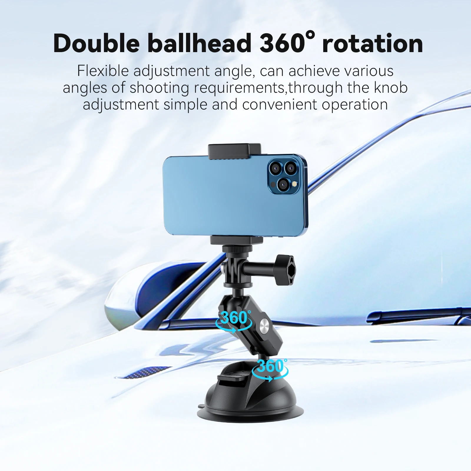 TELESIN 자동차 전화 액션 카메라 홀더 흡입 컵 360 GoPro Insta360 DJI 액션 스마트 폰용 조정 가능한 1/4 표준 어댑터