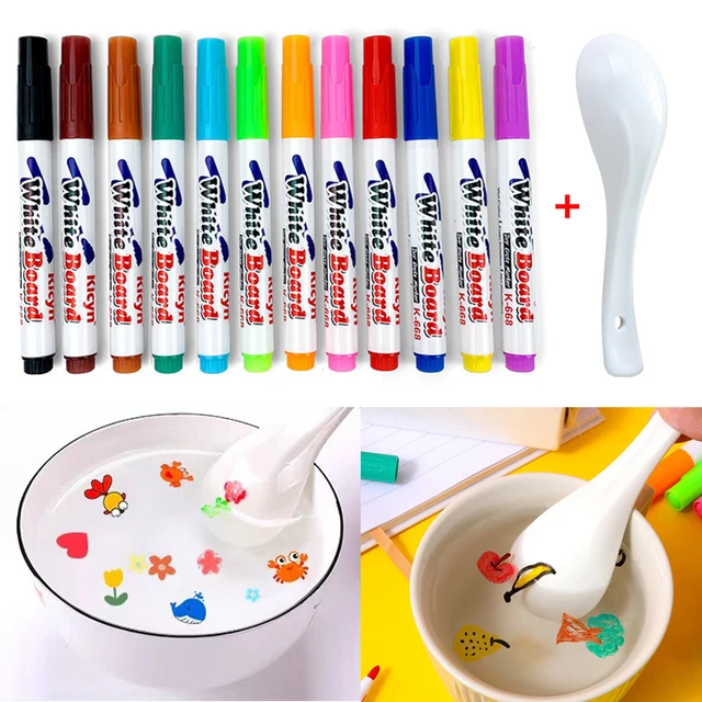 8/12 Colors Magical Water Painting Pen Water Drawing Floating Doodle  Whiteboard Markers Kids Toys Early Education Magic spoon C1 - AliExpress