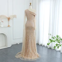 Dubai Luxury Champagne Mermaid Evening Dresses for Women Wedding Elegant Beaded One Shoulder Formal Prom Gowns 112 1