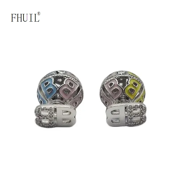 

French High Quality Luxury Design Double Side Stud Earrings For Womne Colorful Drop Glaze Imitation Brand Jewelry Gift