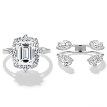 Bridal Moissanite Rings Set Women D color VVS1 Emerald Cut Halo Engagement Ring 925 Sterling Sliver Luxury Wedding Jewelry