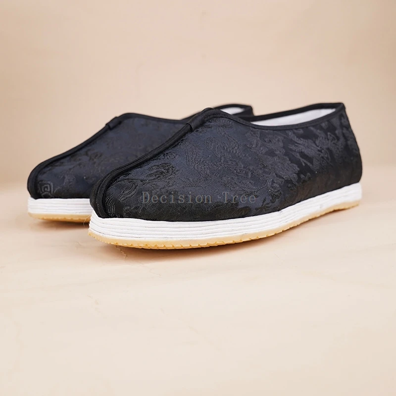 Handmade Chinese Traditional Cloth Shoes Men's Summer Chinese Black Dragon Pattern Martial Arts Men's Cloth Shoes a001