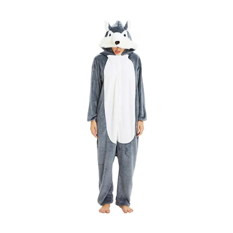 Adults Unisex Animal Direwolf Kigurumi Onesies Pajamas Wolf Cosplay Costume Halloween Christmas Sleepwear Birthday Gifts