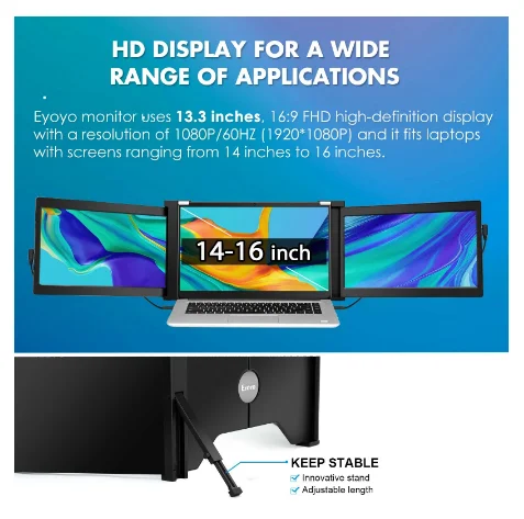 Bestlifee  ޴ IPS , USB-C HDMI ̹ ÷, FHD PS4 ȭ, PC Ʈ Ʈ  Ȯ, 13.3 ġ, 1920x1080