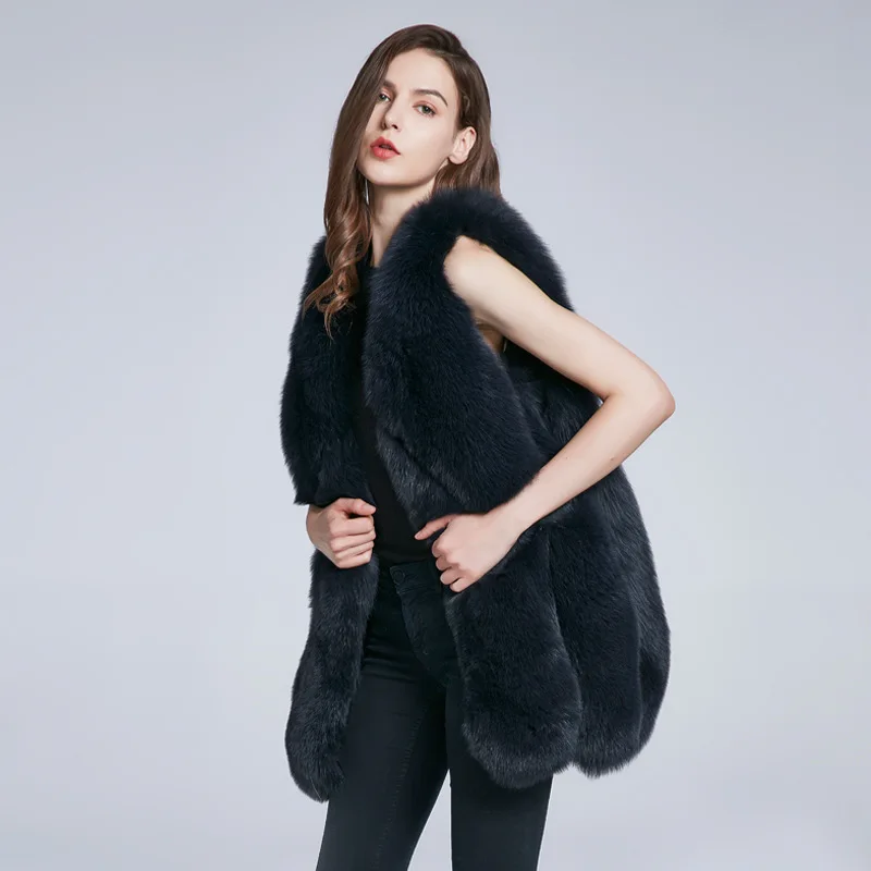 Whole Skin Fox Fur Grass Vest Coat Medium Long Large Water Drop Tank Top Sweater Coat