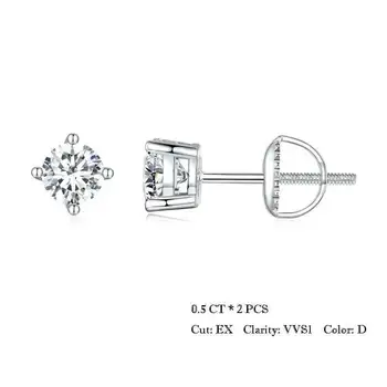 925 Sterling Silver Earrings 0.5-2CT Moissanite Stud D Color VVS1 Classic Dazzling Earrings For Women Sterling Sier Wedding Gift