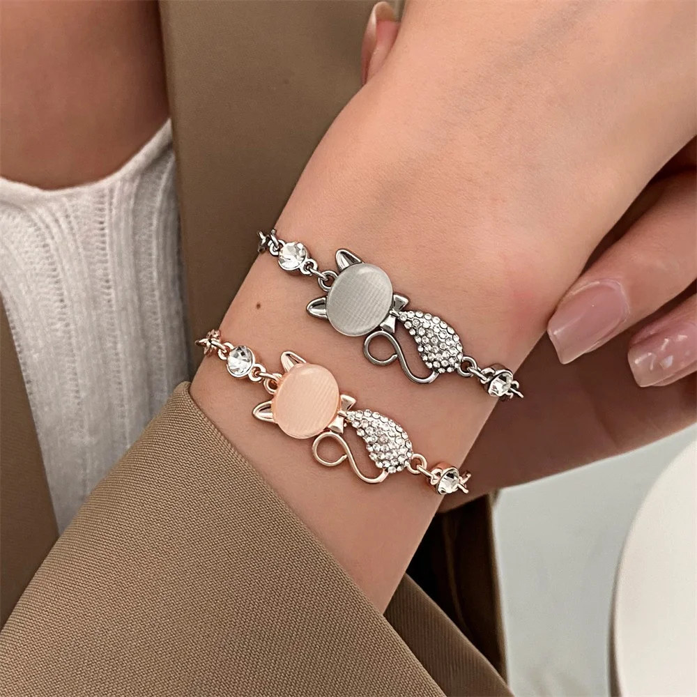 Exquisite Geometry Bracelet Inlaid Zircon Adjustable Cat Bracelet  for Women Rhinestone Crystal Shiny - PeticaDeals