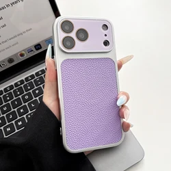 Luxury Litchi Skin Texture PU Leather Phone Case with Lens Protector - iPhone 15 (Purple)