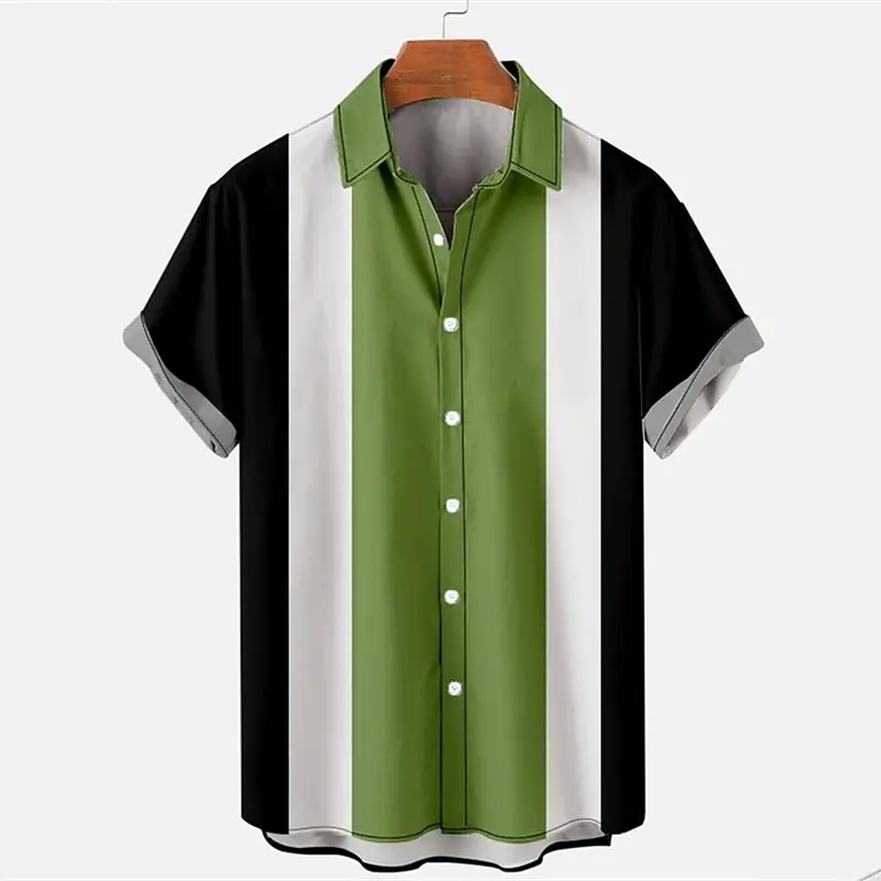 Men's Bowling Shirt Spring Summer Short Sleeve Shirt Color Block Lapel Print Casual Daily Resort Wear Retro Design