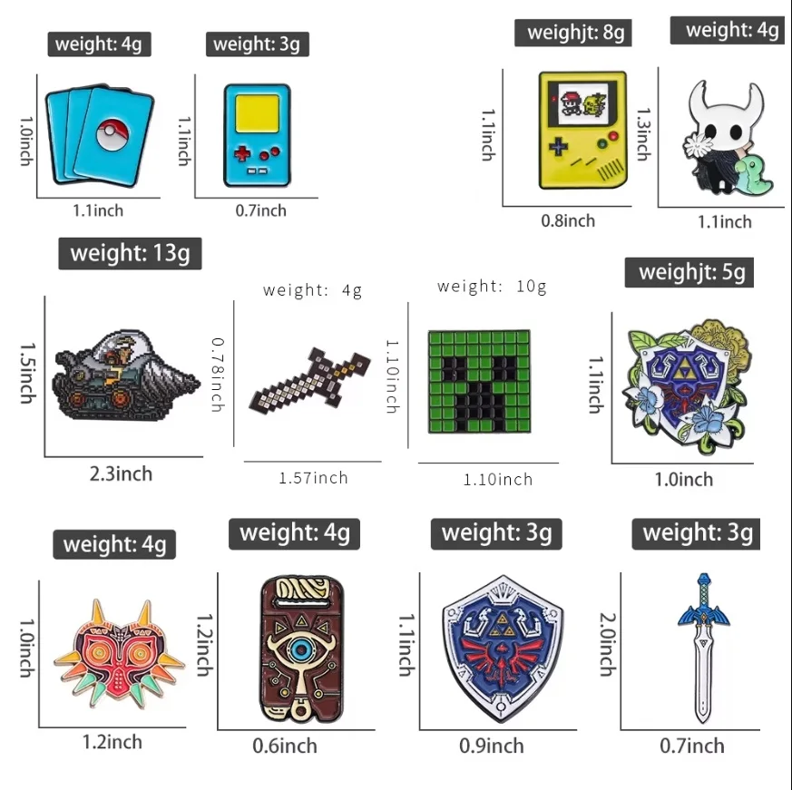 Cartoon Game Series Enamel Brooch Pins Shield Pixel Mask Shooting Sword Wave Electric Drill Elf Anime Badge Jewelry Friend Gift