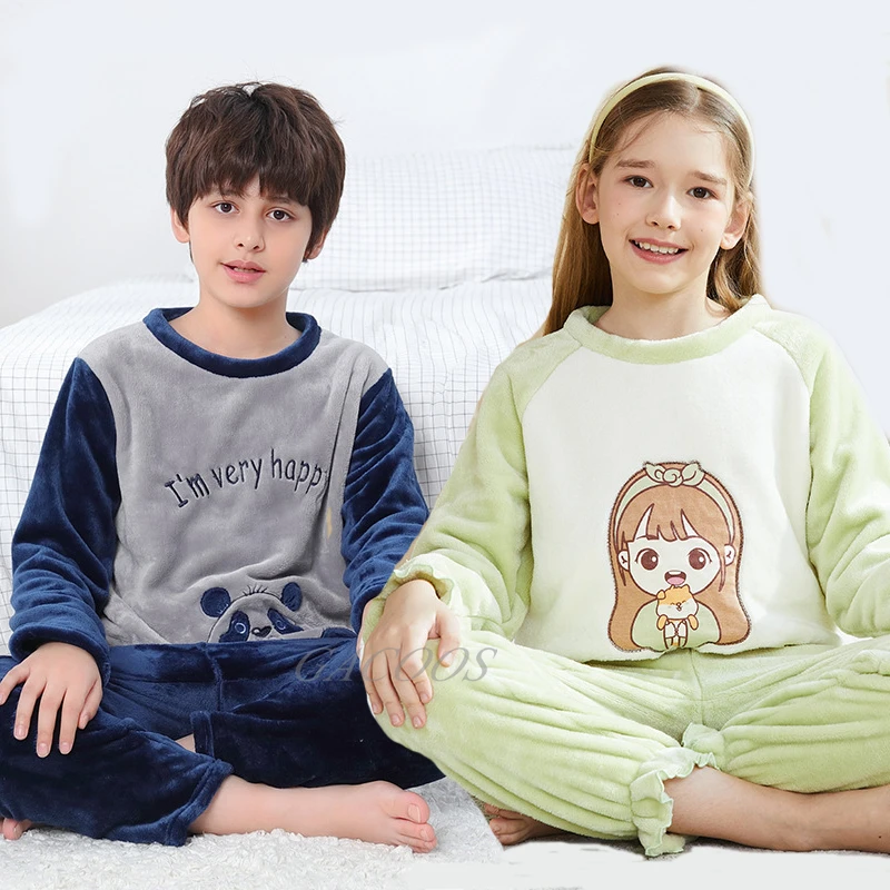 Teens Pajamas Long Sleeve Flannel Pyjamas Kids Clothes Sets