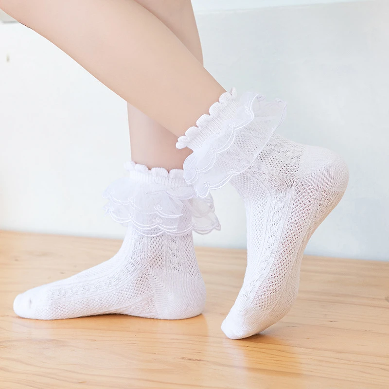 New Girl Ruffle Sock For Little Kids Soft Cotton Lace Frilly Flower