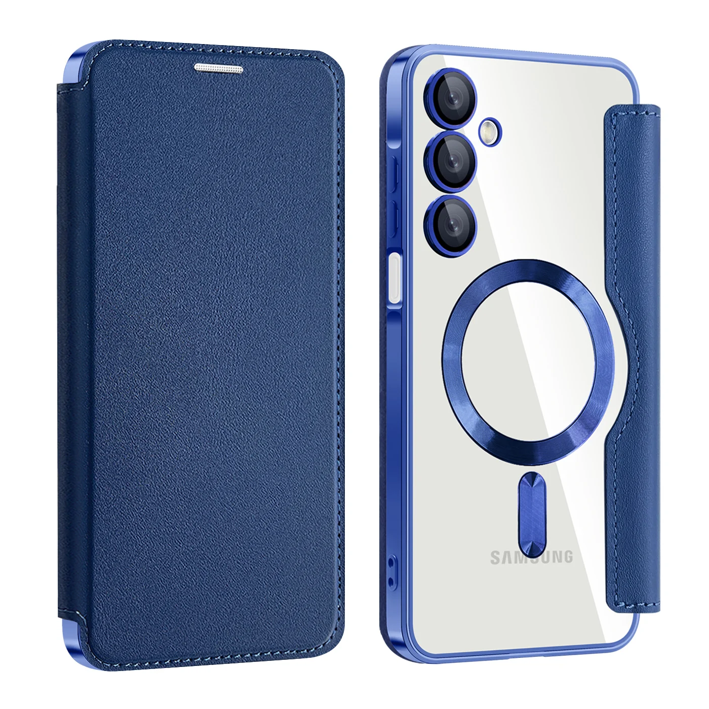 Premium Flip Magnetic Leather Case with Wireless Charging & Transparent Card Slot