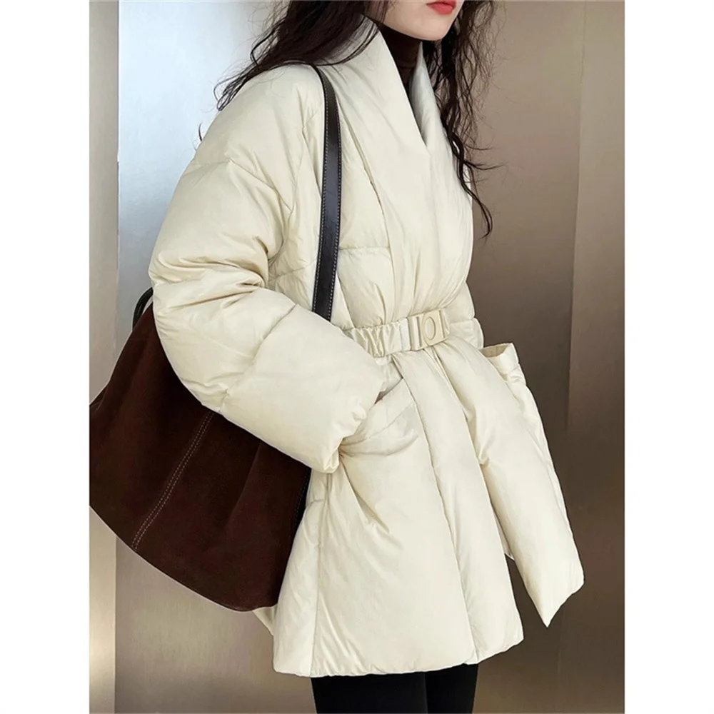 Gentle Style Temperament Versatile Lace up Design Sense Long Sleeved Cotton Jacket Women 2025 Winter New Light Mature Style Top
