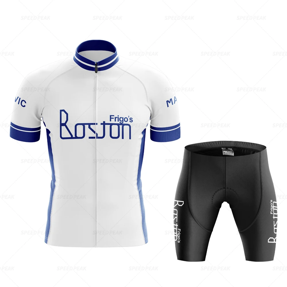 Boston Retro 1981 Competition White Cycling Jersey Set Classical Bicycle Suit Bike Short Sleeve Men Bib Shorts Clothes Por Team
