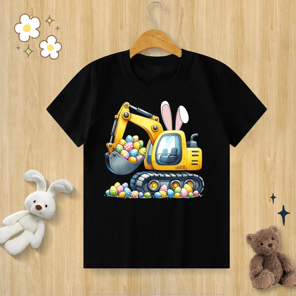 Children’s Pure Cotton T-shirt Happy Easter Bunny Egg Print T-shirt O-neck Short Sleeve Kids Clothes Boys Baby Tee Girl Clothes 6