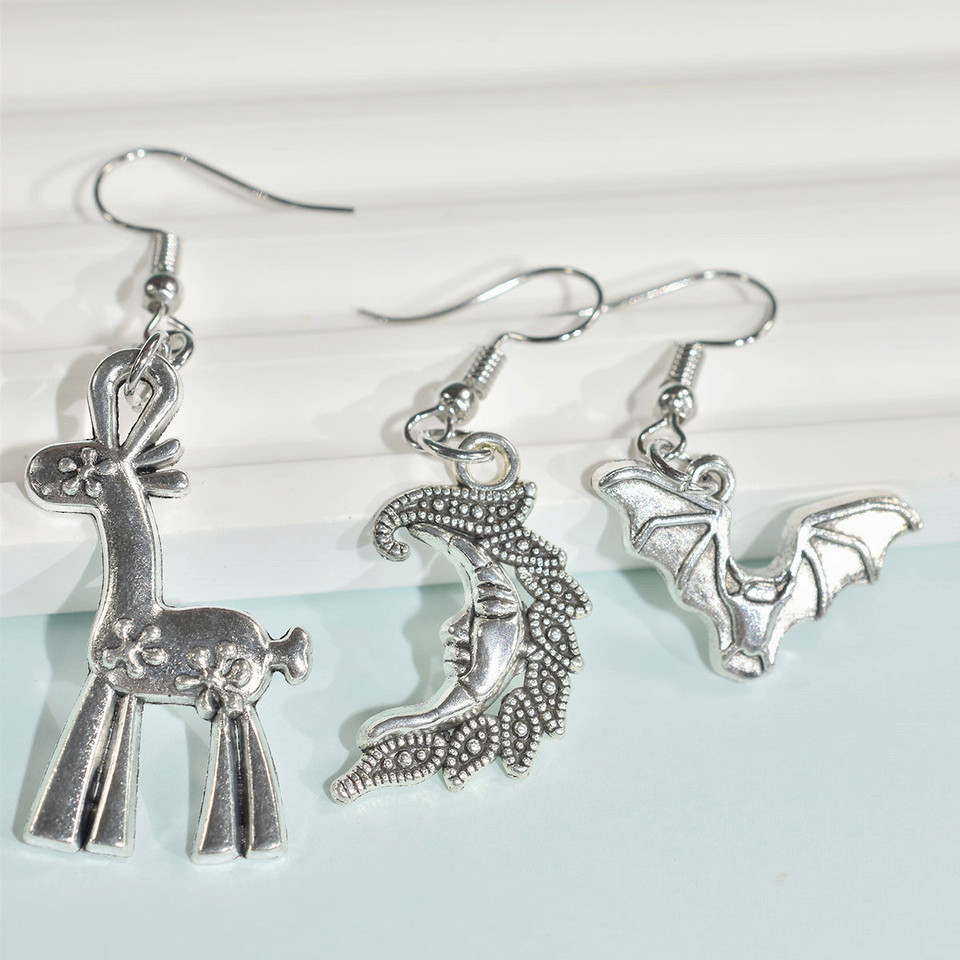 Punk-style Moon Face Butterfly Hip-hop Coca-Cola Bottle Vintage Owl Sika Deer Cat Rabbit Earrings Ear Girl Ornaments Personalize