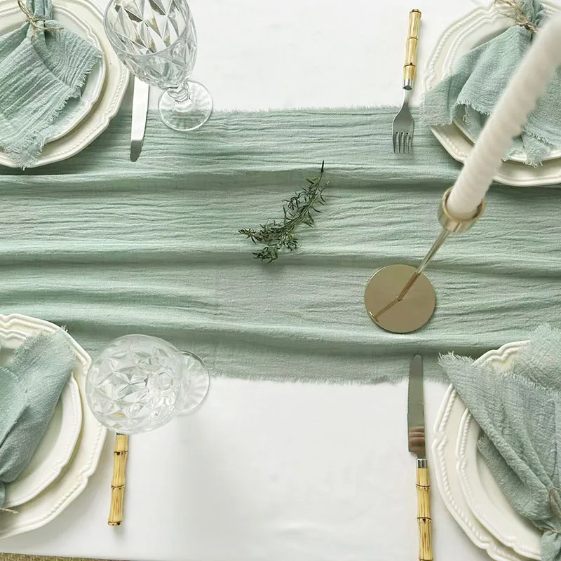 Description Picture 3 of itemGauze Cotton Wedding Table Runner Retro Pink Burr Texture Dining Napkins Gift Kitchen Table Runners Home Christmas Table Decor