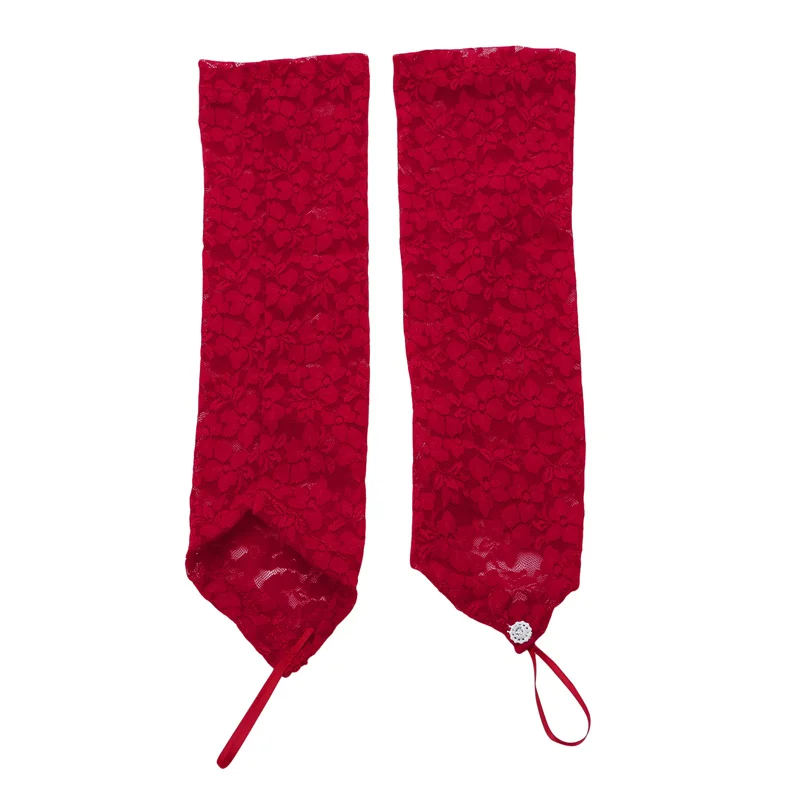 Long Fingerless Gloves for Women Black White Red Lace Gloves Bride Hook Finger Gloves