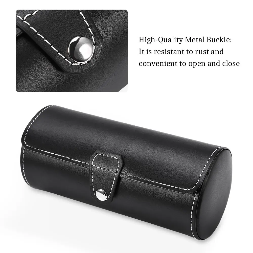 Watch Storage Box PU Leather Roll Travel Watch Box 3 Grids Cylinder Roll Holder Wristwatch Jewelry Gift Storage Display Case Watch Storage Box Watch Storage Bag Watch Storage Pouch