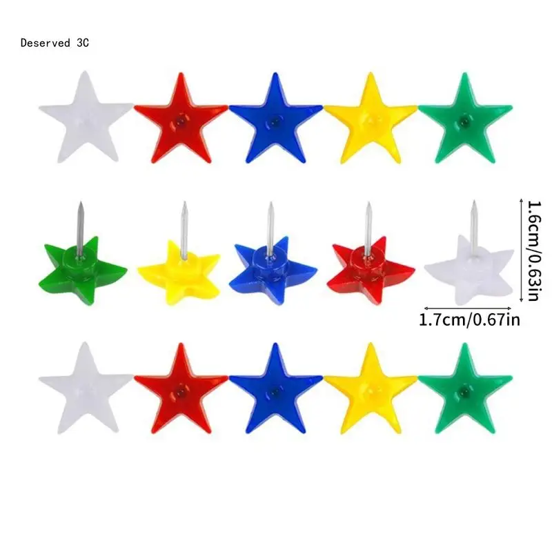 R9CB Star Shape Push Pins, Pack of Small Map Tacks with Metal Points for Bulletin Board, Fabric Marking and Picture Hanging