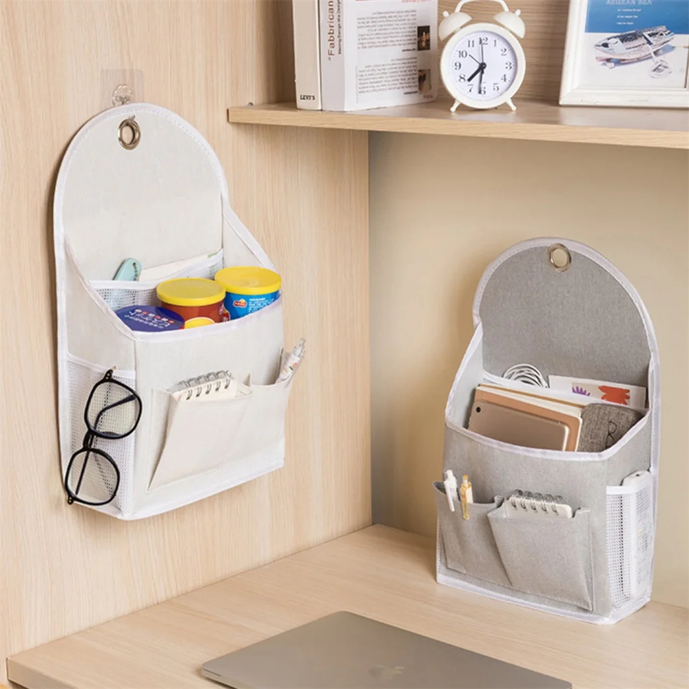 Fabric Hanging Storage Bag for Dormitory Wall Mounted Wall Door Bags Dual-Pocket Side Mesh Organizer Book Magazine Phone Holder 4