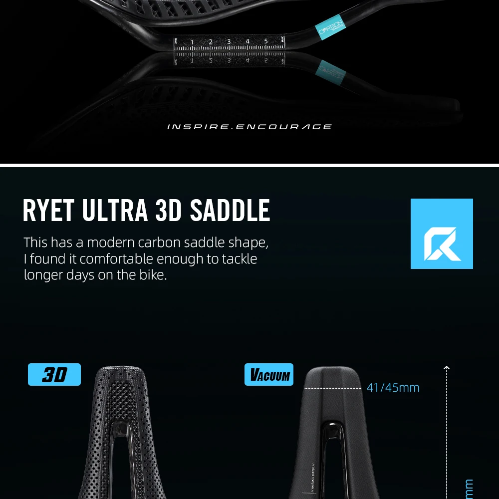 RYET Fahrradsattel 3D-gedruckter Carbon 245 x 135/145/155 mm für MTB-Kies-Rennrad, ergonomischer Rennsattel Hollow Tech Fahrradsitz – Detail 4