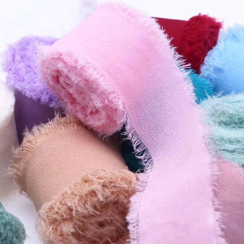 Description Picture 2 of item5M Handmade Frayed Edged Wrinkle Chiffon Silk Ribbon Wedding Flatlays Invitation Gift Wrapping Decor Fringe Craft Bridal Bouquet
