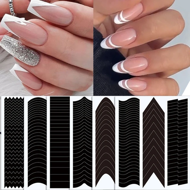 48 pcs Nails Sticker Stencil Tips Guide French Manicure Nail Art Fringe 3D  Tips