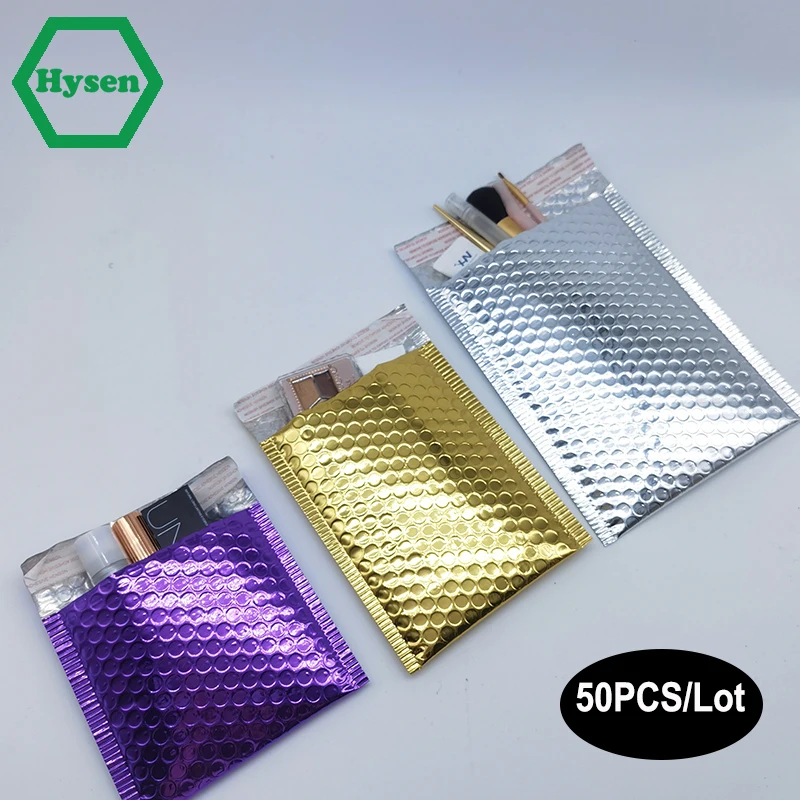 hysen-50pcs-wholesale-bubble-mailers-for-gift-packaging-silver-gold-purple-black-red-waterproof-metallic-bubble-bag