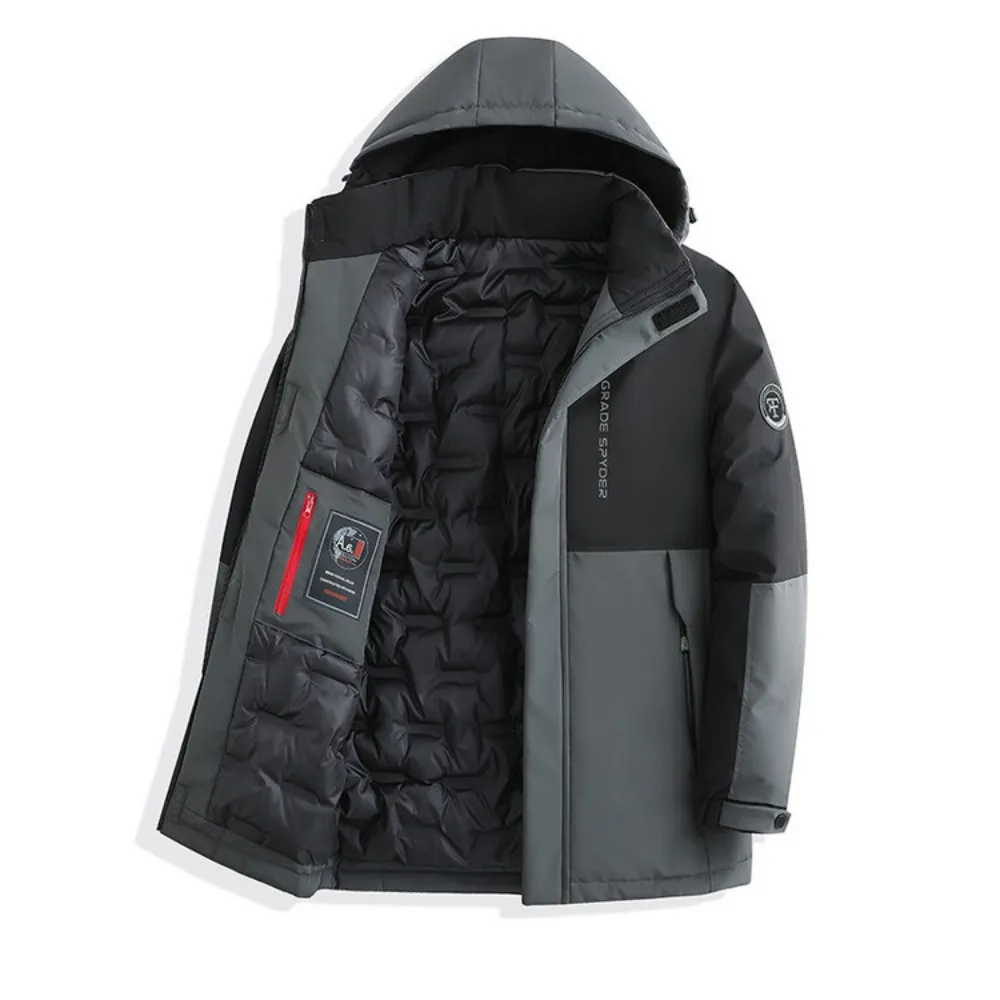 

high quality Men's Thickened Cotton Jacket Colored Detachable Hat Mid Length Cotton Coat with Windproof and Warm Parkas