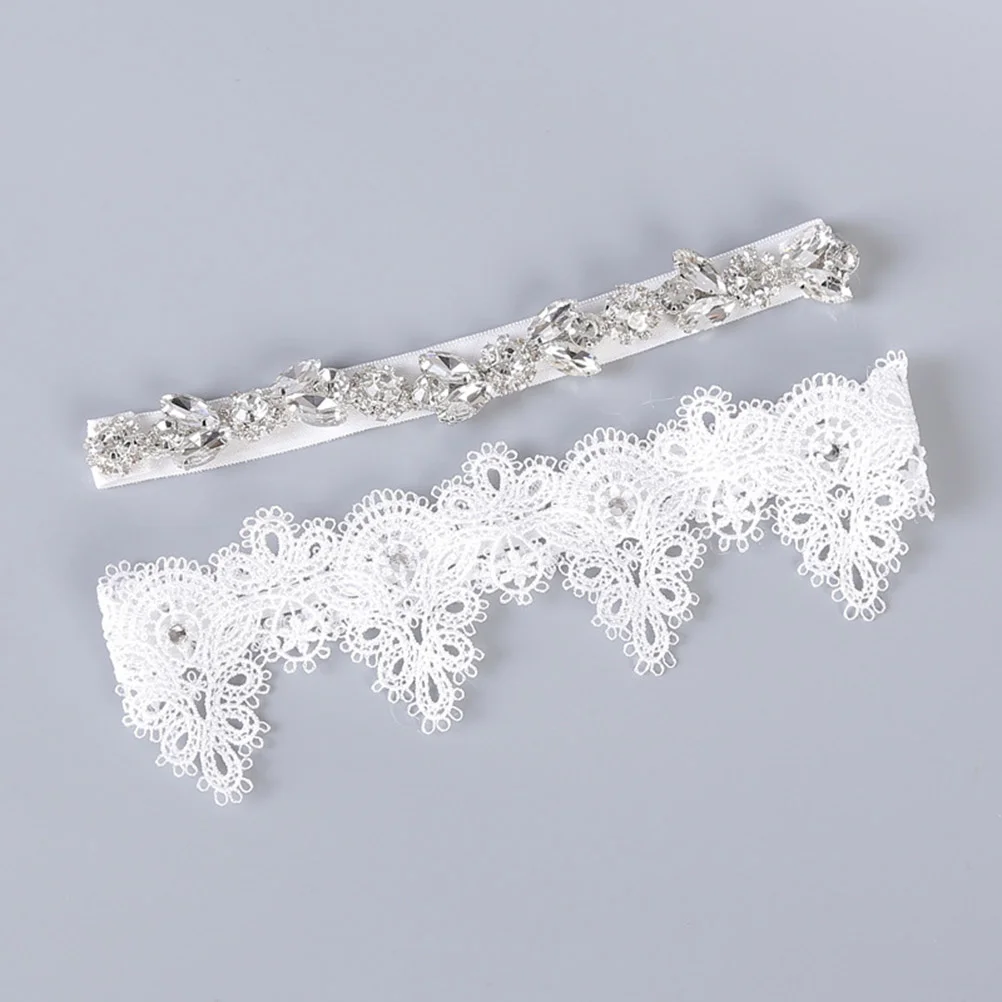 

2PCS Bride Wedding Garters, Wedding Garters Bridal Garter Sets with Rhinestones ( White )