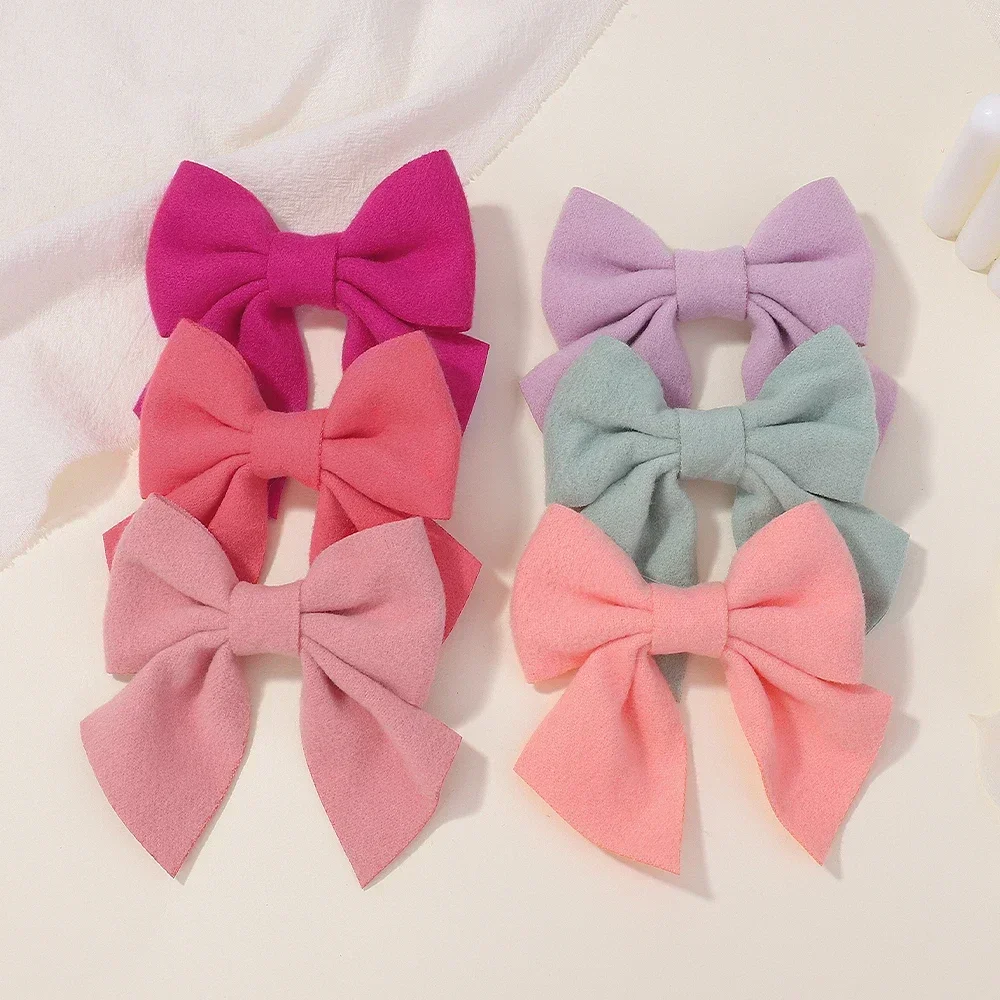 

3Pcs/Set Solid Color Bowknot Hair Clips Sweet Baby Handmade Hairpins Barrettes for Girls Headwear Kids Hair Accessories 4/5inch
