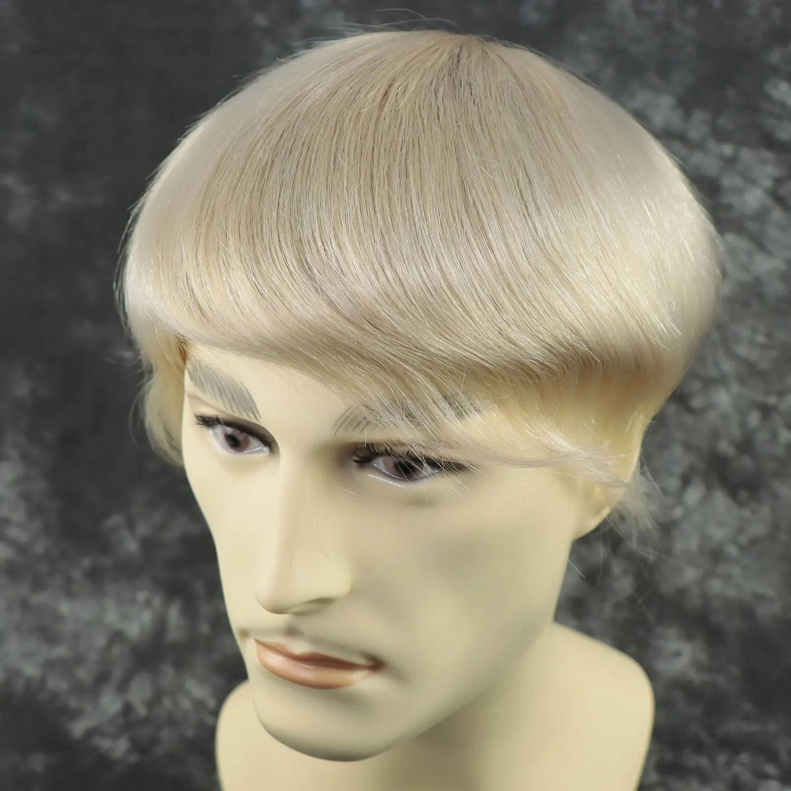Ombre Blonde Human Hair Men's Full PU Base Toupee For Male Wigs Straight Hair System Prosthesis Dark Brown Roots mens toupee