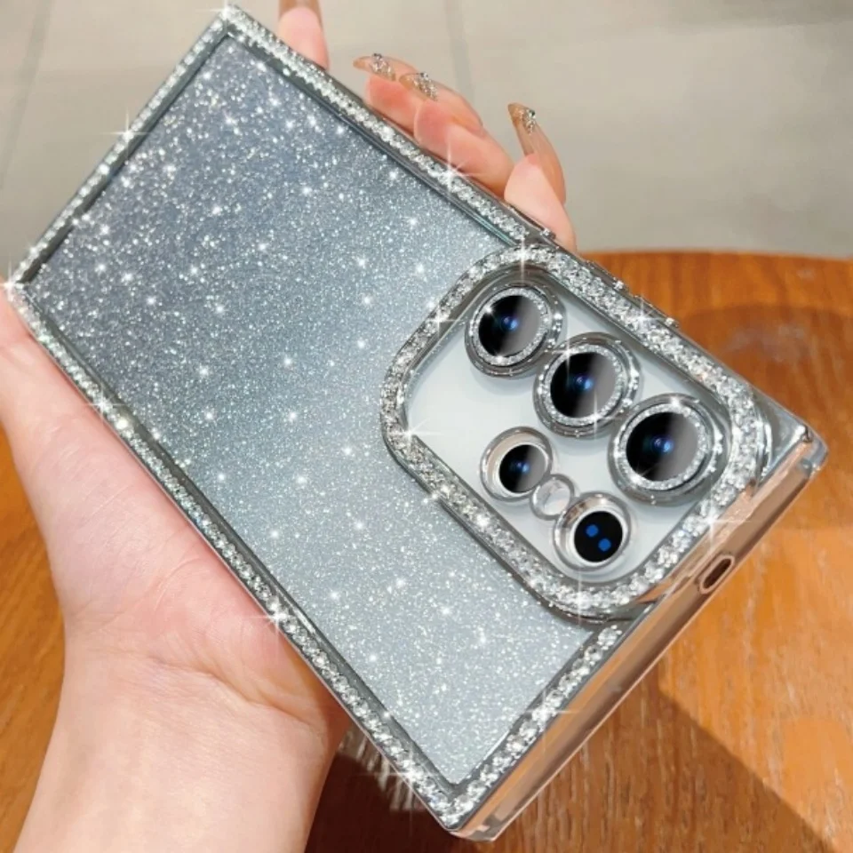 Phone Case Luxury Bling Glitter Gradient Diamond Samsung Galaxy S25 S24 Ultra Plus Rhinestone Plating Bumper Sequin Hard PC Cover